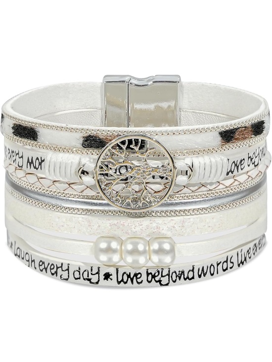 Anthropologie Jewelry - Anthropologie Multi-Strand White and Silver Tree of Life Wrap Bracelet